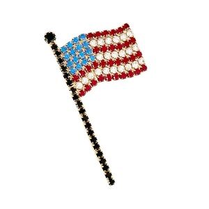 Vintage American Flag Pin Patriotic Rhinestone USA Flag Brooch